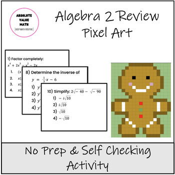 Preview of Algebra 2 Winter Pixel Art Self Checking No Prep Review (Printable Included)