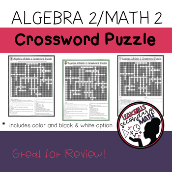 Preview of Algebra 2 / Math 2 Crossword Puzzle Word Wall
