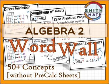 Preview of Algebra 2 Word Wall (without Precalculus sheets)