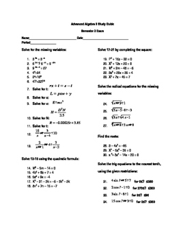 Preview of Algebra 2 with Trig Sem 2 Study Guide