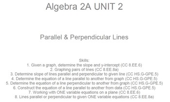 Preview of HS Algebra 2A UNIT 2: Parallel & Perpendicular Lines (5 wrkshts;7 quizzes)