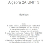 HS Algebra 2A UNIT 5: Matrices (5 wrkshts;7 quizzes)
