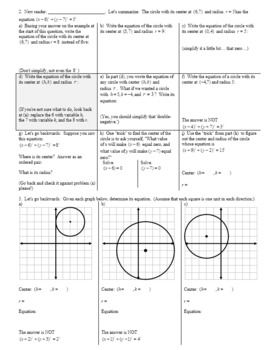 equations of circles algebra 2 homework