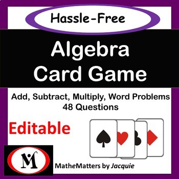 Preview of Algebra: Add, Multiply, Distributive Property {EDITABLE }  48 Questions GAME