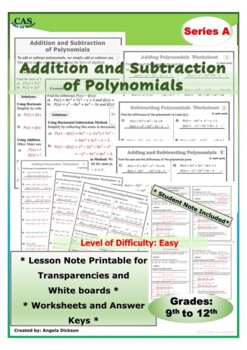 Preview of Algebra - Adding and Subtracting Polynomials Lesson and Worksheet
