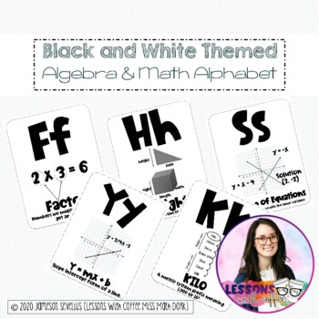 Preview of Algebra Alphabet Math Vocabulary Posters -  Black and White 