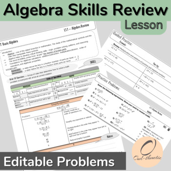 Preview of Algebra Basics Lesson w/Editable Problems