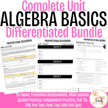 Preview of Algebra Basics No PREP Complete UNIT + Differentiated + Answer Keys (ALG 1)