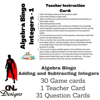 Preview of Algebra Bingo - Adding & Subtracting Integers