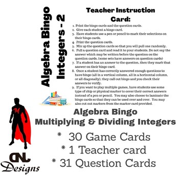 Preview of Algebra Bingo - Multiplying & Dividing Integers