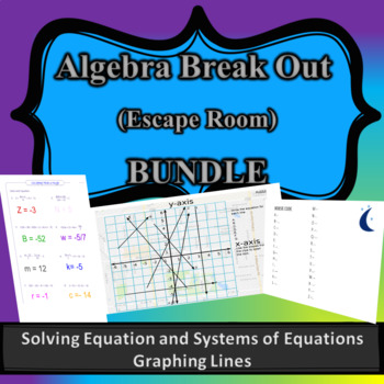 Preview of Algebra Break out Bundle (Escape Room) Solving Equation, Graphing Lines, System