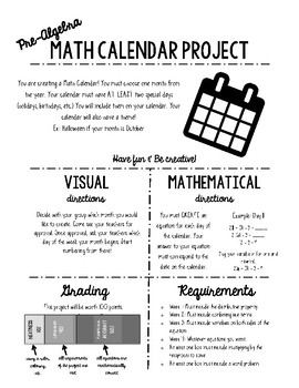 Preview of Math Calendar Project (Pre-Algebra and Algebra)