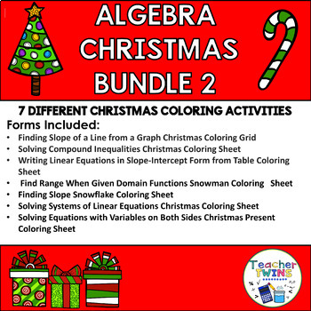 Preview of Algebra Christmas Coloring Sheets Bundle 2