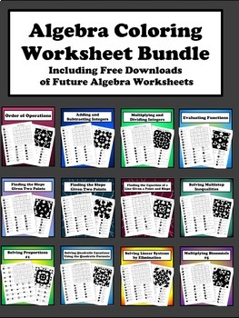 Preview of Algebra Coloring Worksheet Bundle