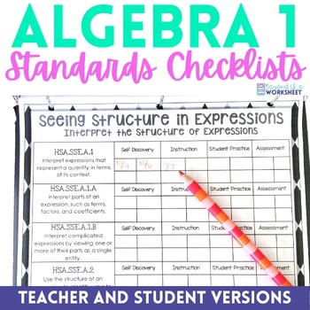 Preview of Algebra Common Core Standards Checklists