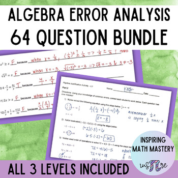 Preview of Algebra Common Mistakes - Review & Error Analysis Activities - 3 Levels BUNDLE