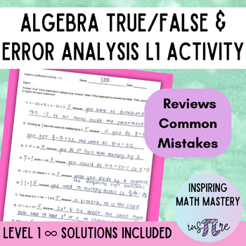 Preview of Algebra Common Mistakes - Review & Error Analysis Activity - Level 1