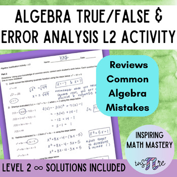 Preview of Algebra Common Mistakes - Review & Error Analysis Activity - Level 2