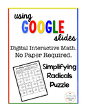 Algebra Digital Interactive Math Simplifying Radicals Puzzle