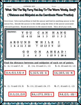 Distance and Midpoint Formula Practice Riddle Worksheet by Secondary
