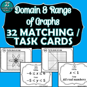 Preview of TASK CARDS / MATCHING ACTIVITY - Algebra - Domain & Range of Graphs