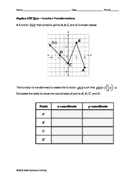 Preview of Algebra EOC Quiz - Function Transformations BUNDLE