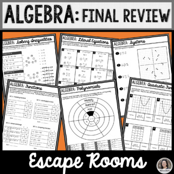 Preview of Algebra End of Year Review Escape Room Activity