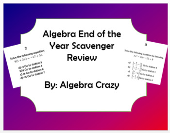 Preview of Algebra End of Year Scavenger Hunt