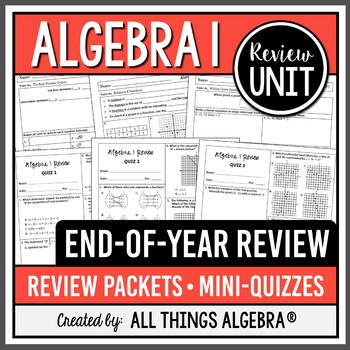 Preview of Algebra 1 EOC Review Packets + Editable Quizzes