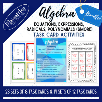 Preview of Algebra - Equations, Expressions, Radicals, Polynomials (&more) Task Card Bundle