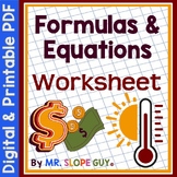 Algebra Equations Rearranging and Using Formulas Worksheet