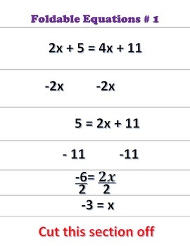 Algebra: Equations with Variables on Both Sides Foldable Practice Tool