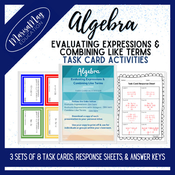 Preview of Algebra - Evaluating Expressions & Combining Like Terms Task Card Activity