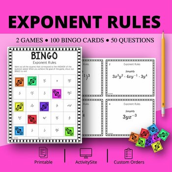 Preview of Algebra: Simplifying Exponent Rules Bingo Review Game