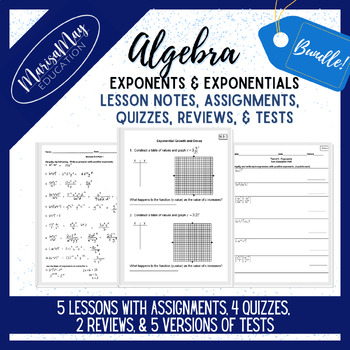 Preview of Algebra - Exponents & Exponentials Complete Unit - 5 lessons/quizzes/revs/tests