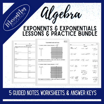 Preview of Algebra - Exponents & Exponentials Notes & Wks Bundle - 5 lessons & assignments