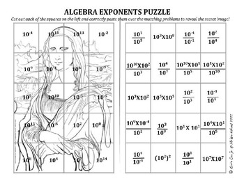 Preview of Algebra Exponents Puzzle Mona Lisa Math