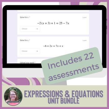 Preview of Algebra Expressions & Equations Unit Bundle Mini Assessments | Digital Warmups