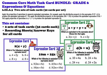 Preview of Algebra Expressions Task Card BUNDLE 6.EE.A3 Common Core Grade 6