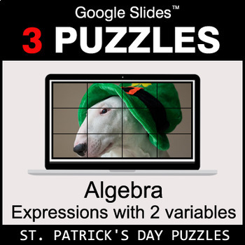 Preview of Algebra: Expressions with 2 variables - Google Slides St. Patrick's Day Puzzles