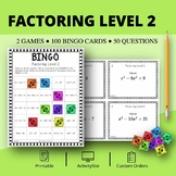 Algebra: Factoring Level 2 Math Bingo