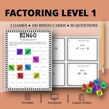 Preview of Algebra: Factoring Level 1 Math Bingo Review Game