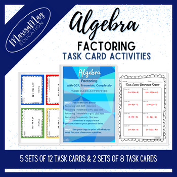 Preview of Algebra - Factoring & Solving Quadratics by Factoring Task Cards