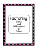 Algebra Factoring Sums and Differences of Cubes Skill Sheet