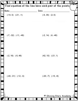 Algebra Find the equation of the line with pair of two points Worksheet ...