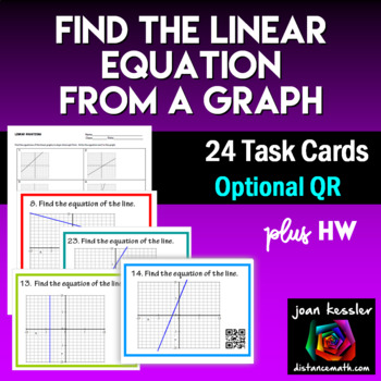 Preview of Write the Linear Equation from a Graph Task Cards QR plus HW
