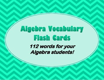 Preview of Algebra Flash Cards for High School Students | Vocabulary Practice | Math 4 ELL