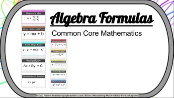 Preview of Algebra Formulas Common Core Mathematics Wall