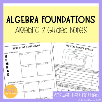 Preview of Algebra 1 Foundations Review Guided Notes Bundle | Algebra 2 | No Prep