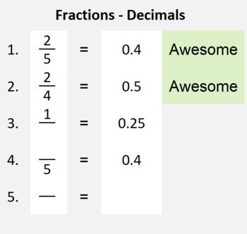 Preview of Algebra - Fractions and Decimals